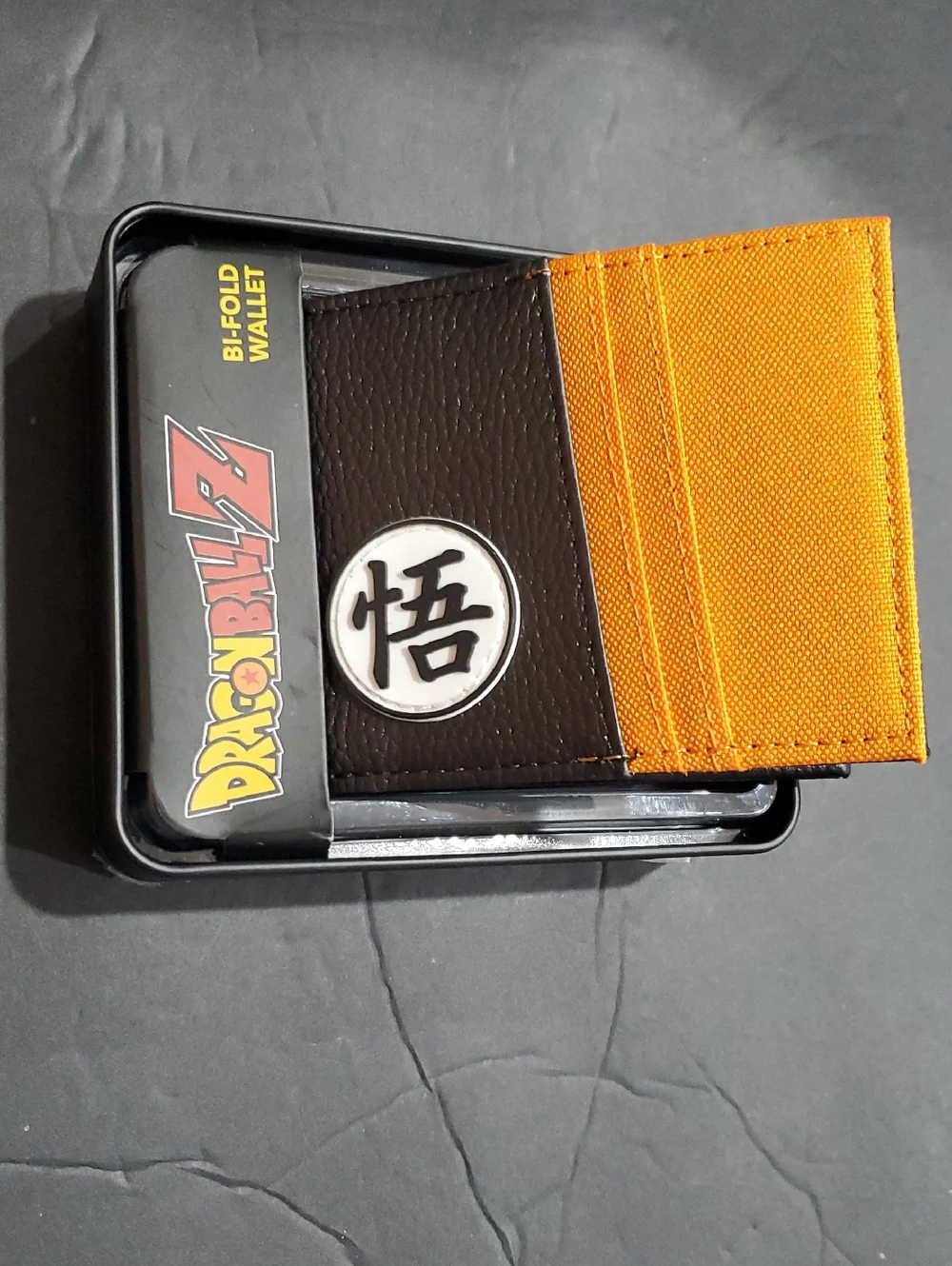 DragonBall Z black orange canvas Goku bifold wallet in DragonBall Z black‎ tin